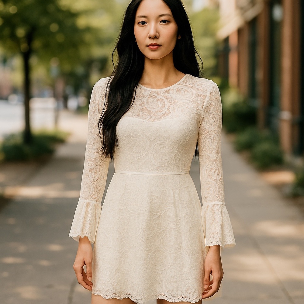 Aqua Ivory Long Sleeve Lace Dress